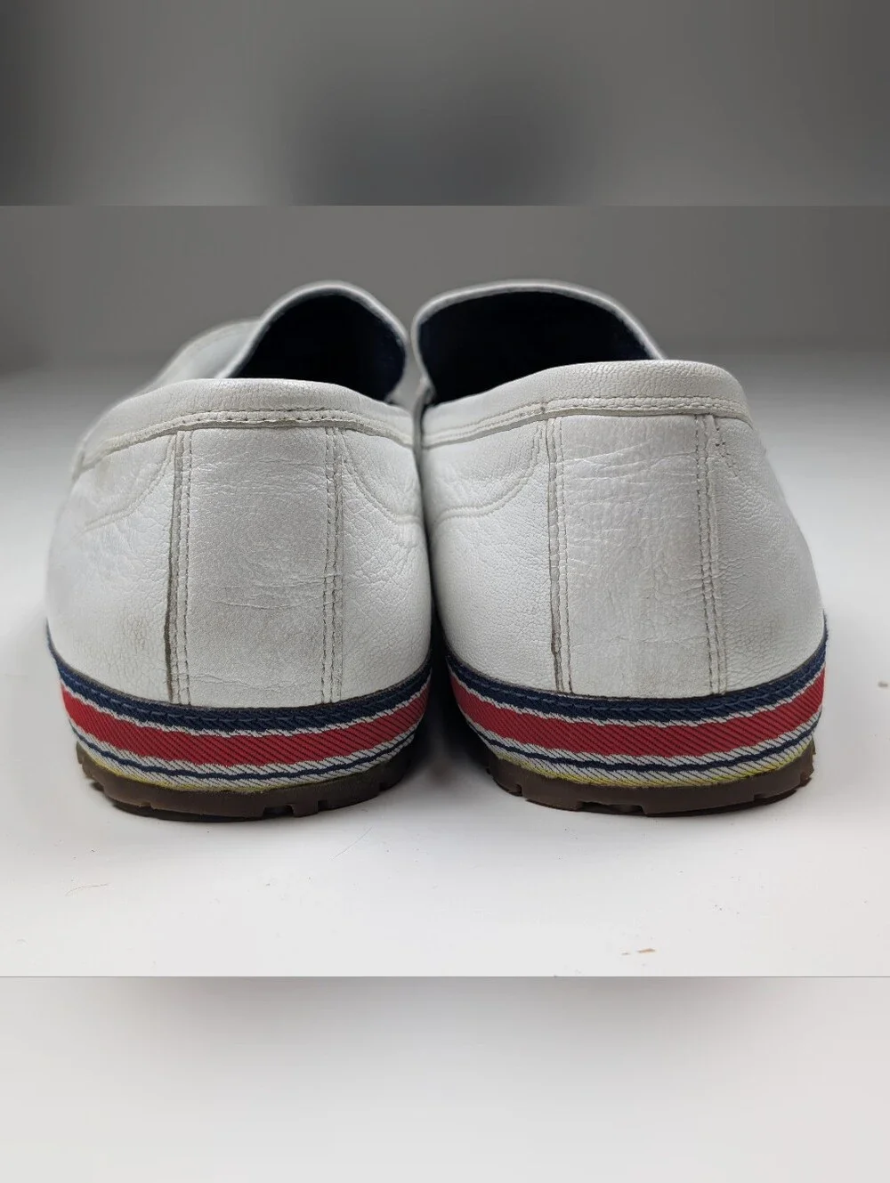 Cole Haan Nike Air Mens White Leather Penny Loafers Stripe Driver Size 10 M